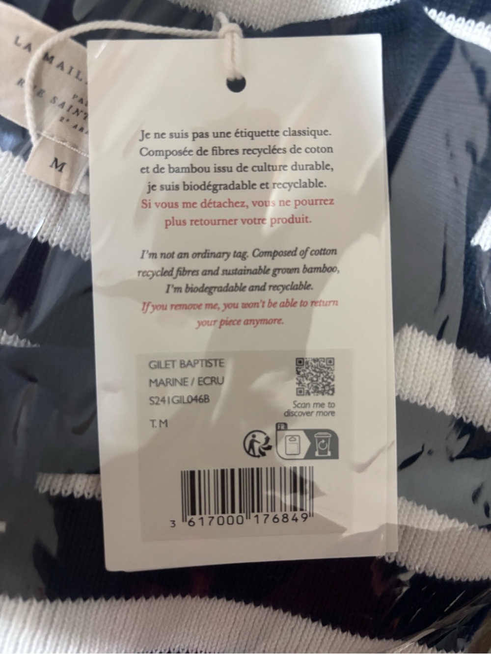 Gilet baptiste marine ecru sezane - Picture 5 of 5